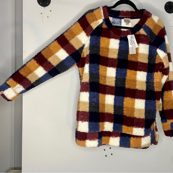 final price NWT Checkered Mustard Navy Burgundy Sweater - Picture 8 of 12